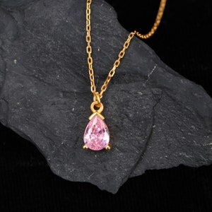 Pink Tourmaline Drop Necklace Dainty October Necklace Dainty Pink Pear Choker Necklace October Birthstone Necklace Gift For Her