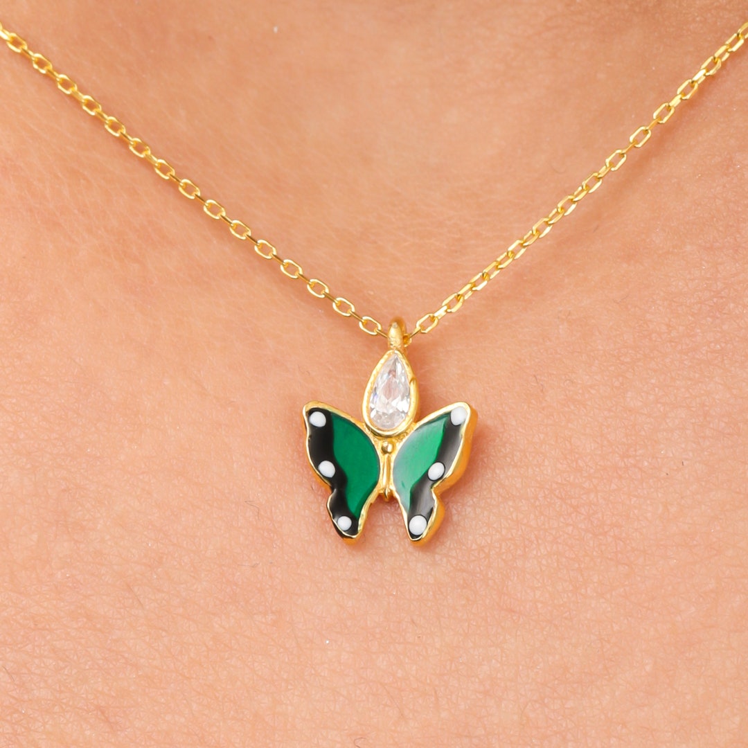 Tiny Butterfly Necklace Choker Green Small Butterfly Necklace for Kids