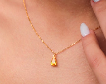 Gold Citrine Drop Necklace November Birthstone Pear Citrine Necklace 14k Gold Citrine Necklace Birthstone Jewelry Christmas Gift