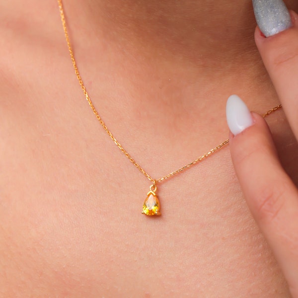 Gold Citrine Drop Necklace November Birthstone Pear Citrine Necklace 14k Gold Citrine Necklace Birthstone Jewelry Christmas Gift