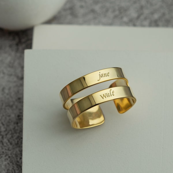 Adjustable Couple Ring, Valentines Gifts For Him, Custom Double Name Band Ring, Gift For Mother, Sterling Silver, Gold and Rose Gold