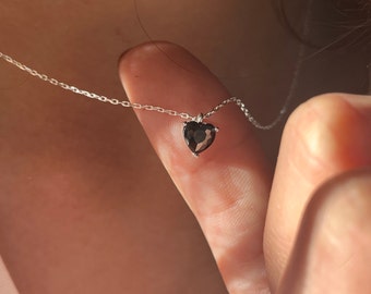 Black Onyx Heart Necklace Dainty Black Onyx Charm Black Onyx Jewelry Trendy Layering Best Friend GiftMen Necklace Gift For Christmas