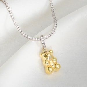 Sterling Silver Gummy Bear Necklace: Balloon Pendant, Tennis Chain