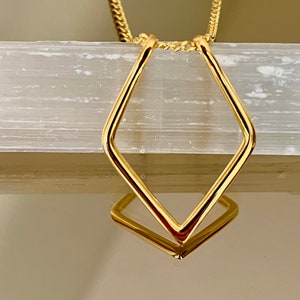 Geometric Ring Holder Necklace Thick Chain Options Ring Size For 3-11 Surgeon Gift Christmas Gift Engagement Ring Keeper Wedding Ring Holder GOLD PLATED