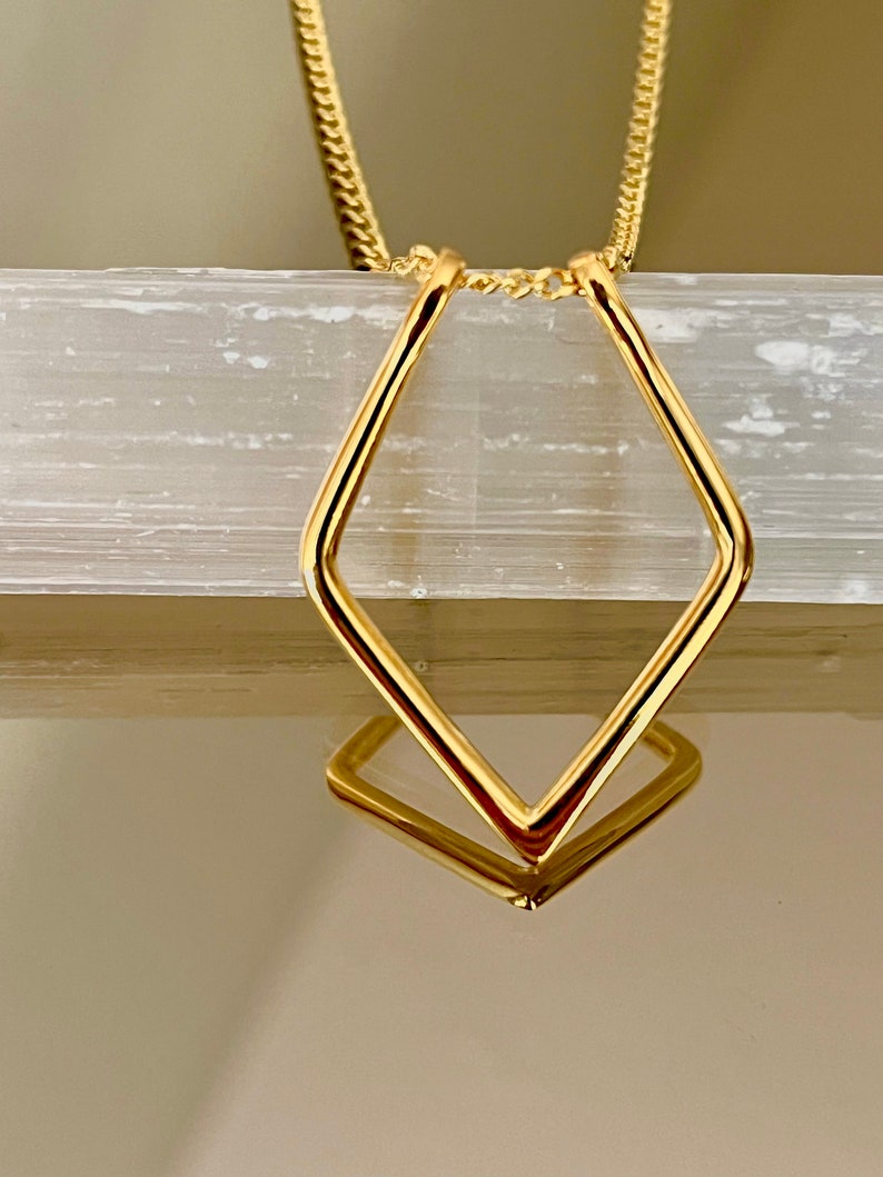 Geometric Ring Holder Necklace Thick Chain Options Ring Size For 3-11 Surgeon Gift Christmas Gift Engagement Ring Keeper Wedding Ring Holder GOLD PLATED