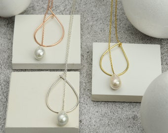 Pearl Drop Ketting, Dainty Teardrop Pearl Y Ketting, Mother Day Gift, Bridesmaid Gift, Cadeau voor haar, zilver, goud en roségoud