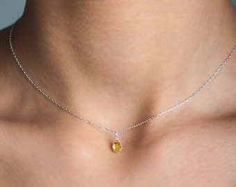 Gold Citrine Tiny Choker Necklace November Necklace Super Tiny Citrine Gemstone Choker November Birthstone Necklace Citrine Stone Pendant