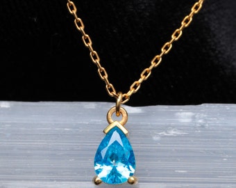 Blue Topaz Teardrop Necklace: December Birthstone Sterling Silver Gemstone Jewelry