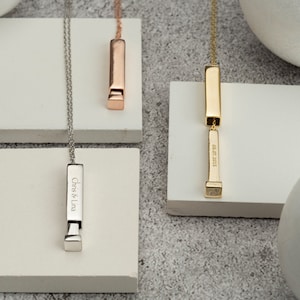 Personalized Secret Message Bar Necklace Custom Engraving on 4 Sides Minimalist Gift for Mom, Couple or Friend Gold, Silver, Rose Gold