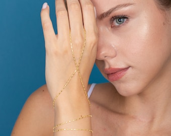 Gold Shiny Hand Chain Bracelet Dainty Hand Chain Bracelet Thick Chain Finger Bracelet Delicate Hand Bracelet Gift For Christmas