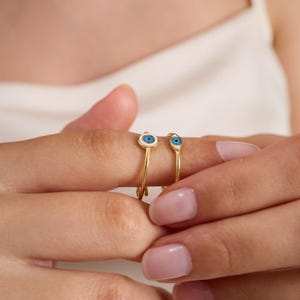 Dainty Enamel Evil Eye Ring: 925 Sterling Silver Adjustable Talisman