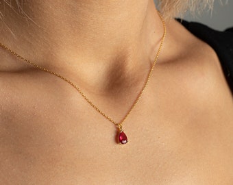 Tiny Ruby Edelsteen ketting, Ruby Chooker, juli Birthstone Sieraden, Sierlijke Ruby Ketting, Minimalistische Ruby Hanger, Cadeau voor vrouwen