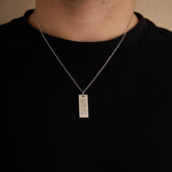 Engraved Sterling Silver Bar Necklace, Custom Handwriting, Gift - Main Image