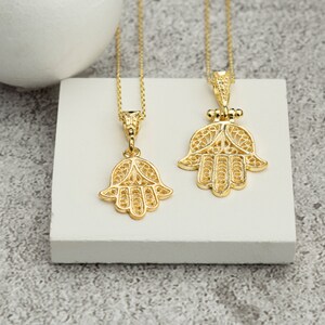 Collier Hamsa, main de Fatima en filigrane, collier fête des mères, cadeau femme, cadeau pour lui, argent 925, or, plaqué or rose 18K Gold Plated