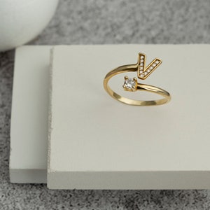 Personalised Diamond Pave Ring, Initial Adjustable Ring, Personalized Ring Adjustable, Letter Diamond Ring For Mommy Ring  Christmas Gift