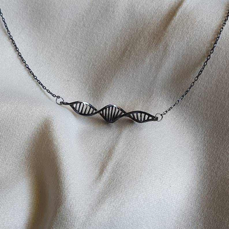 DNA Science Molecule Necklace Double Helix Pendant Mothers Day Gifts For Her Mom Doctor Gifts Science Gifts Rose Gold Gold Silver Plated Antic Silver Black