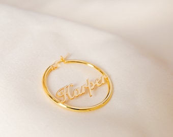 Personalized Gold Name Hoop Earrings: Sterling Silver Custom Jewelry