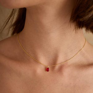 Drop Red Ruby Gemstone Necklace Dainty Pear Ruby Necklace July Birthstone Necklace Teardrop Red Ruby Jewelry Wedding Necklace Gift for Her
