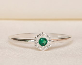 Emerald Diamond Ring Emerald Dainty Engagement Ring Tiny Hexagon Diamond Emerald Ring Love Proposal Emerald Cut Dainty Gift Mommy Gift