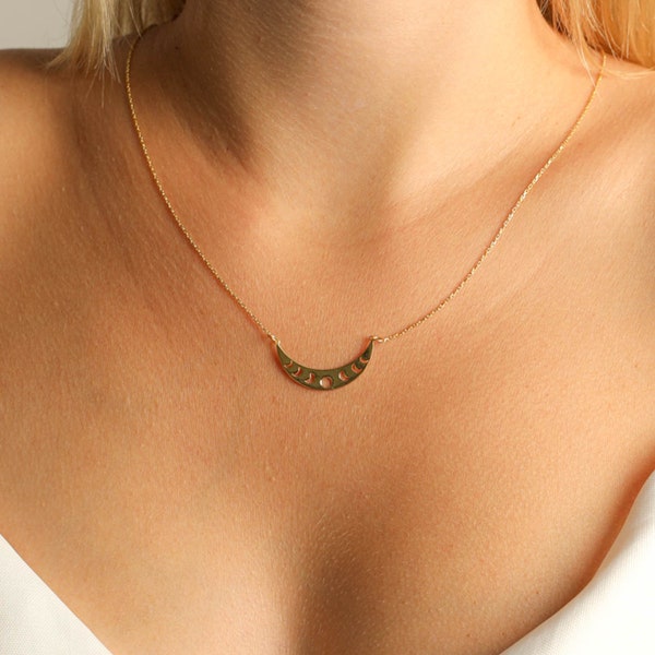 Moon Phase Necklace, 14k Gold Moon Phase Necklace, Moon Phases Pendant, Mother Day Gift, Gift For Her, Sterling Silver