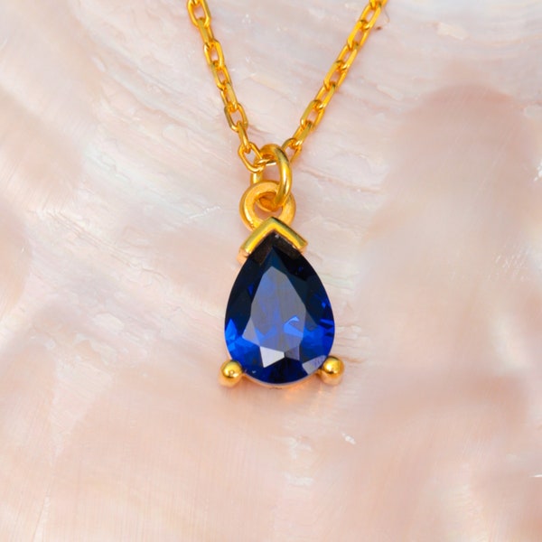 Sapphire Necklace For Women Dainty Necklace Gift for Her Gold Necklace Birthstone Necklace Gift for Mom Sapphire Pendant Natural sapphire