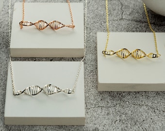 DNA Necklace, Science Molecule Necklace, and Earring Doctor Gift, Science Gold Jewelry, Mother Day Gift, Gold and Rose gold Plated