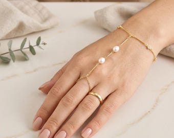 TseenYi Bracciale con anello per dito con schiavo in cristallo Boho Bracciale anello dito strati Bracciale schiavo alla moda Catena Gioielli sposa spiaggia donne ragazze(Oro 1 pezzo