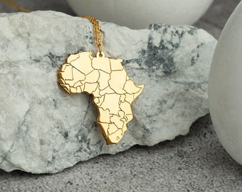 Afrika kaart ketting, 18K vergulde Afrika ketting, 925 zilveren ketting voor vrouwen en mannen, cadeau voor dochter, cadeau voor verjaardag, goud