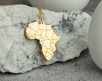 Personalized Africa Map Necklace: 18K Gold Plated 925 Silver Pendant