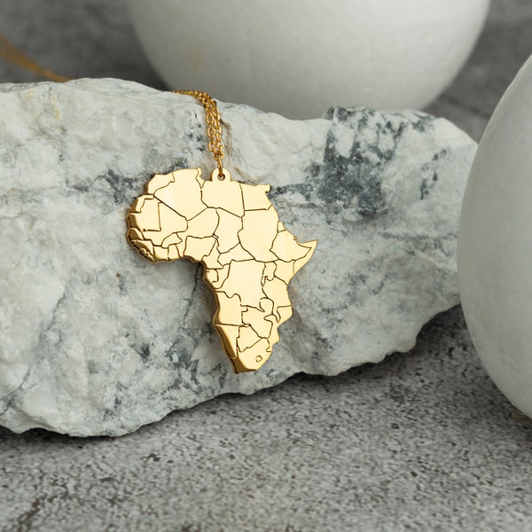 Collana con mappa africana, collana africana placcata oro 18 carati, collana in argento 925 per donne e uomini, regalo per la figlia, regalo per il compleanno, oro