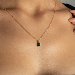 Dainty Mystic Topaz Necklace Gold Blue Topaz Pear Pendant For Women Blue Topaz Necklace Gemstone Drop Dainty Necklace Gift for Her