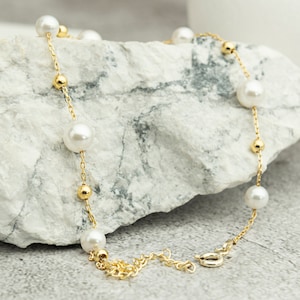 Dainty Pearl Bracelet, 14k Gold Pearl Bracelet, Men Women Pearl Bangle, Silver Pearl Bracelet, Minimalist Everyday Bracelet, Gift For Her