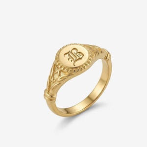 Anillo de sello con inicial para mujer - Plata de ley, chapado en oro rosa o chapado en oro