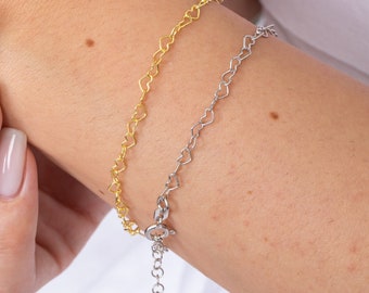 Bracelet minimaliste coeur chaînes couple bracelet pour la Saint-Valentin bracelet argent coeur liens bracelet couple bijoux femme cadeau Bestie cadeau