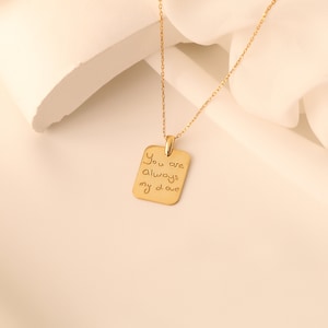 Custom Handwriting Necklace Your Own Handwriting Memorial Gold Engraved Necklace Signature Jewelry Couple Necklace Valentines Gift image 2