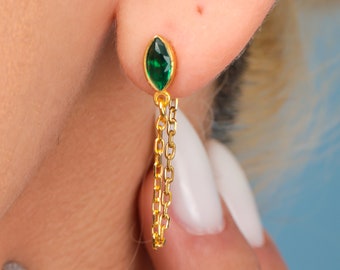 Emerald Stud Earrings, Dainty Drop Emerald Earrings, Art Deco Emerald Earrings, Emerald Gemstone Jewelry, Bridesmaid Gift, Emerald Jewelry