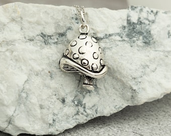 Silver Mushroom Necklace, Personalized Mushroom Necklace, Mushroom Pendant, Forest Lover Gift, Men Mushroom Necklace, Sterling Silver