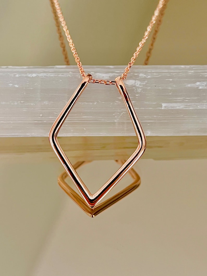 Geometric Ring Holder Necklace Thick Chain Options Ring Size For 3-11 Surgeon Gift Christmas Gift Engagement Ring Keeper Wedding Ring Holder ROSE GOLD PLATED