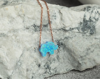 Opal Elefant Halskette, Elefant Choker für Frauen, kleine Opal Elefant Halskette, Geschenk für Kinder, Glück Halskette, Sterling Silber Kette,