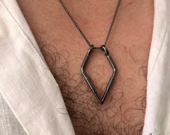 Oxidized Sterling Silver Ring Holder Necklace - Cuban Chain or Leather Cord
