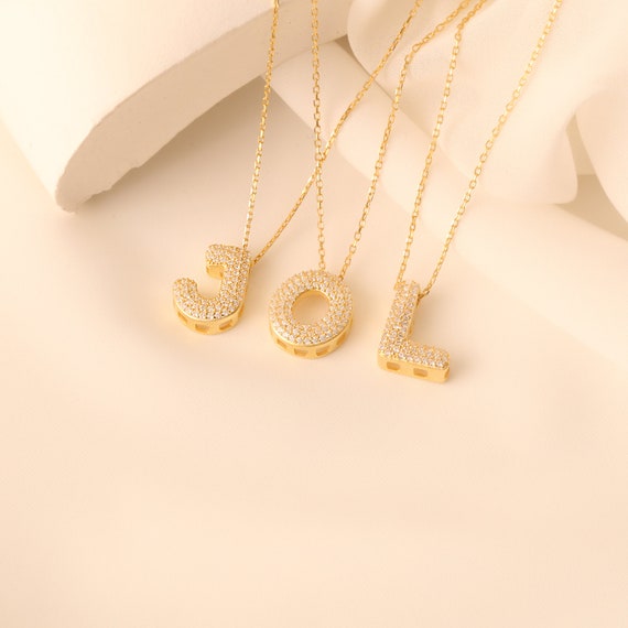 Bubble Initial Pendant Necklace Diamond Pave Balloon Letter Gold Necklace Bubble Initial Necklace Pave Puff Personalized Letter Necklace Etsy UK