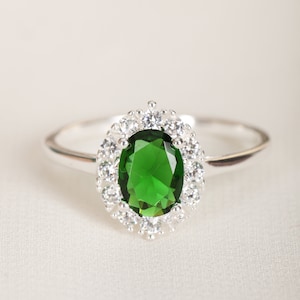 Dainty Emerald Art Deco Ring Engagement Green Emerald Ring Dainty Oval Emerald Ring May Birthstone Ring Promise Ring