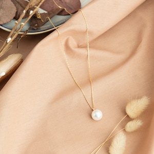 14k Solid Gold Süßwasserperle Halskette, eine Perle Goldkette, zierliche Perlenkette, Geschenk für sie, Hochzeitsgeschenk, Brautjungfer Geschenk