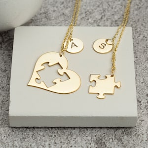 Puzzle Heart Necklace, Couple Matching Necklace, Mens Necklace Valentines Gifts, Gift For Her, Gift For Him, Silver, Gold and Rose Gold