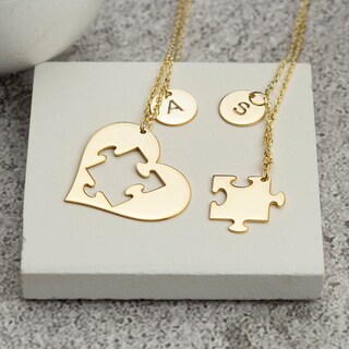Set Collane Puzzle A Cuore Personalizzabili Con Nome - Acciaio Inox 316L - BFF Coppia Famiglia - Oro Rosa, Argento, Oro