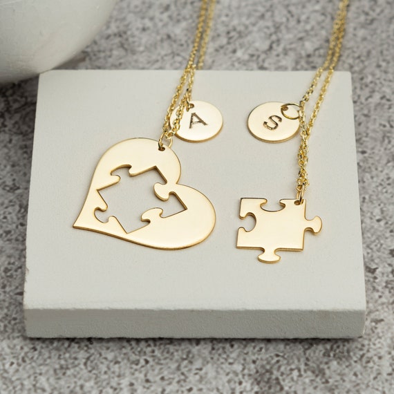 Set Collane Puzzle A Cuore Personalizzabili Con Nome - Acciaio Inox 316L - BFF Coppia Famiglia - Oro Rosa, Argento, Oro