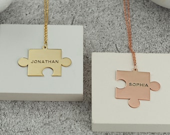 Collana puzzle da 2 pezzi, collana puzzle personalizzata, ciondolo puzzle con nome personalizzato, collana abbinata per coppia, regalo di San Valentino