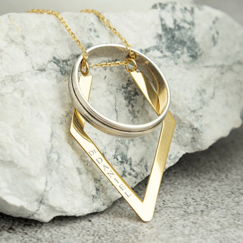 Ring Holder Necklace Personalized Geometric Nameplate Ring Etsy