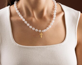 Natural Crystal Bead Necklace Custom Sterling Silver Charm Pendant Personalized Initial Name Beaded Choker