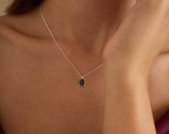 Black Obsidian Dainty Necklace Pendant Teardrop Obsidian Necklace Obsidian Beaded Necklace Gift For Men Women Long Black Obsidian Necklace